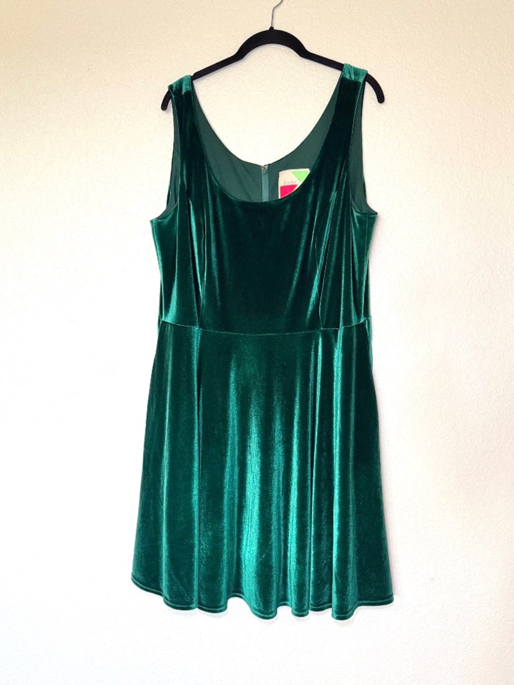 Modcloth Fervour Dress XL Green Velvet Fit and Flare Pockets Sleeveless Midi